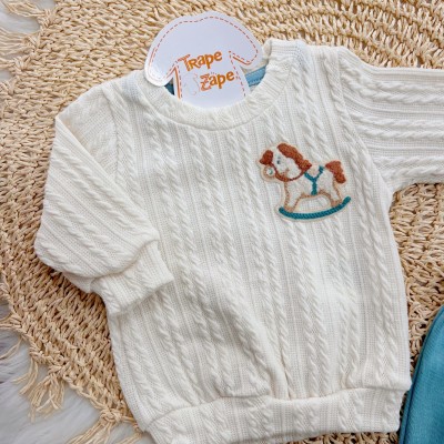 Conj. Casaco Cavalinho e Calça - Off White e Verde